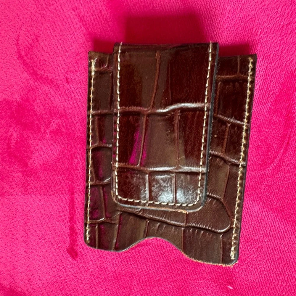 Neiman Marcus Brown Crocodile-Embossed Money Clip